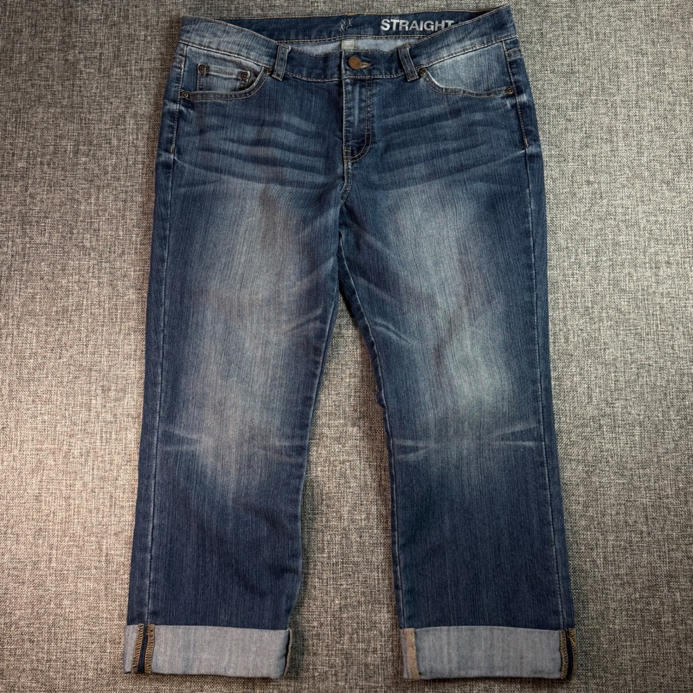 Women NY&C Jeans | Waist 8 | Blue Straight Leg Crop Cuffed Embellished Pocket